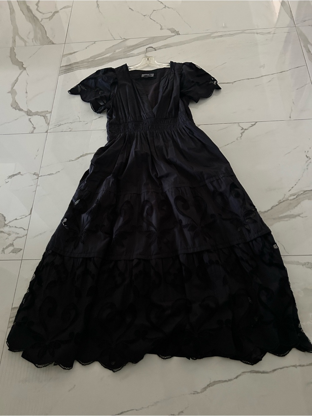 Anthropologie Black Eyelet Maxi with Scalloped Details